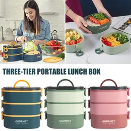 2000ML 3-Tier Lunch Box Stackable Bento Case Sealed Leak-proof Meal Box Microwave Safe Portable Food Container Kitchen Supplies 240219