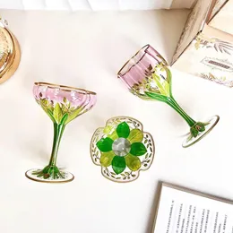 Wine Glasses Medieval Champagne Cup Crystal Glass Hand Painted Ice Cream Bowl Retro High Feet