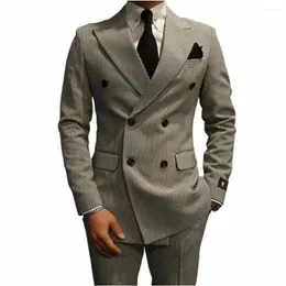 Ternos masculinos houndstooth homem duplo breasted traje homme festa de casamento baile de formatura fino ajuste smoking noivo terno masculino blazer 2 peças