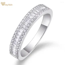 Küme Yüzükleri Wong Rain 925 STERLING Gümüş 3EX VVS1 Emerald Cut Gerçek Moissanit Pass Test Elmas Çift Row Ring Mücevher Düğün Bandı