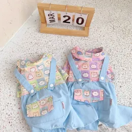 Macacão para cães roupas para animais de estimação cabeça de animal retrato macacões para cães roupas gato pequeno coelho urso impressão bonito fino primavera verão yorkshire