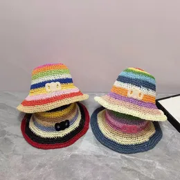 Kapelusz kubełkowy w Raffii Desginer Flat Straw Hats Multicolor Patch Summer Casquette Caps for Women Beach dzianina czapka damska baseballowa torba Męskie Akcesoria 57 cm