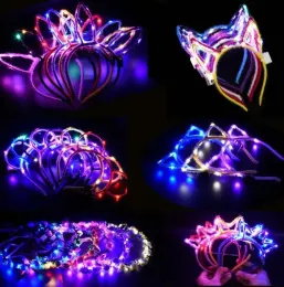 Costumes 10pcs LED Glow Rabbit Bunny cat Ears Lights Headband Costume Decoration Props Children Adult Girl Birthday Wedding decoration