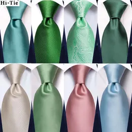 Bow Ties Hi-Tie Green Mint Solid Silk Wedding Tie For Men Handky Cufflink Gift Mens Necktie Fashion Designer Business Party Dropshiping