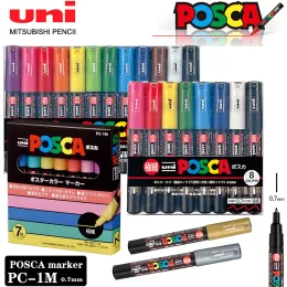 Markers Japan UNI POSCA Marker Pen PC1M Set POP Poster Graffiti Advertising Paint Stroke Handpainted Art Supplies Stationery Colores