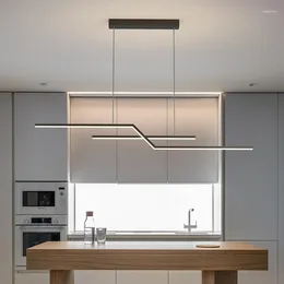 Chandeliers Minimalist For Home Kitchen Modern LED Long Table Dining Room Bar Office Hanging Lamp Black Smart Indoor Lighting