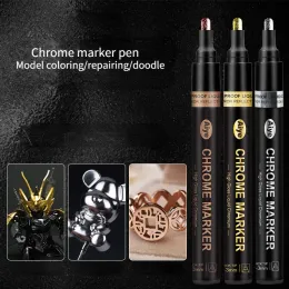 Markers Gold Sier and Copper Threecolor Metal Chromeplated Marker Pen Mirror Oily Model Toy Touchup Paint Color Electroplating