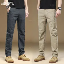 MINGYU брендовая одежда, мужские рабочие брюки-карго, 97 хлопковых плотных однотонных брюк, корейские серые повседневные брюки, мужские большие размеры 38, 40, 240321