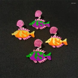 Baumelnde Ohrringe KUGUYS Fisch Sommerspiegel für Frauen Mädchen Acryl Grün Gold Farbe Niedlicher Schmuck Modeaccessoires