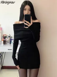 Urban Sexy Dresses Sexy Dresses Women Backless Knitting Slim Y2k Girls Tender Korean Style Soft Casual Autumn Slash Neck Hotsweet Cozy New Clubwear 240229