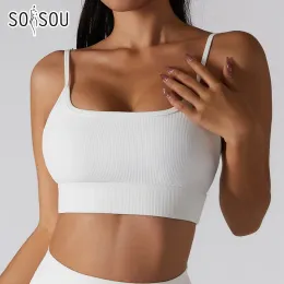 BRAS SOISOU NEW YOGA BRA TOP KVINNOR Sport BRA Gym Fitness andningsbar BRALETTE ELASTISK TÄTT Outdoor Girls For Sex Sömlösa behåar