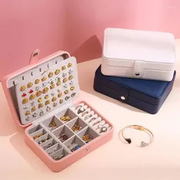 Storage Boxes Box Ear Double-layer Jewelry Portable Earrings Ring Stud Simplicity And Leather