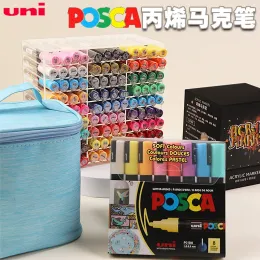 علامات uni posca تحديث علامة القلم مجموعة أكريليك Rotulador Permanente PC1M/3M/5M 5/8/16 Colores Graffiti Drawing Pen plumones