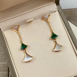 Orecchini pendenti firmati serie gonna a forma di ventaglio per donna Argento sterling Riproduzioni ufficiali di malachite naturale Gioielli con diamanti Moda Misura europea 052