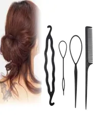 4 pçs conjunto ferramentas de estilo de cabelo para tecer trança pente de cabelo puxar pinos clipes gancho placa feita agulha cabeleireiro estilistas5505727