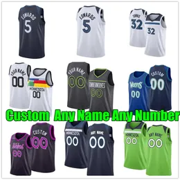 Custom Men 5 Anthony Edwards Rudy Gobert Karl-Anthony Towns Basketball Jersey Naz Reid Timberwolve DAngelo Russell Wendell Moore Jr. Jaden McDaniels City Mike Conley