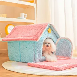 Mats Dog House for Small Dogs Cats Pet Bed Namiot Zamknięta kennel wewnętrzny z pluszową poduszką ciepłą szczenię