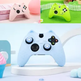 ケースXboxシリーズX/Sゲームコントローラー保護ケースサムスティックグリップキャップカバー用のかわいい猫のシリコンソフトプロテクターステッカースキン