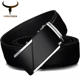 أحزمة Cowather Cow Beather Leather Belts للرجال عالي الجودة من الذكور العلامة التجارية التلقائي حزام Ratchet 1.25 "35 مم عرض 110130 سم طويلة