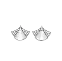 Brincos de designer em forma de leque Diva para mulher diamante Branco Fritillaria reproduções oficiais moda jóias de cristal estilo clássico com caixa 050