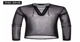 Zioloma Sexy Seethrough Transparent T 셔츠 2018 Long Sleeve Nightclub Tshirt Men8288646