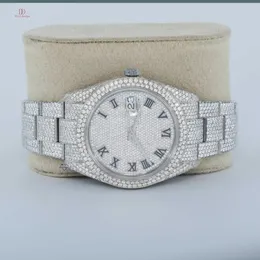 Brillante, vollständig geeiste Moissanit-Diamantuhr im Rundschliff für Damen für jeden Anlass, luxuriöse Schönheit mit Diamanten in VVS-Klarheit