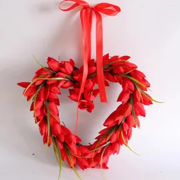 Decorative Flowers Valentine's Day Garland Garden Ornament Vibrant Red Tulip Wreath Love Heart For Realistic Looking