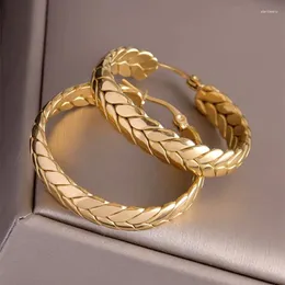 Hoop Earrings ANENJERY 316L Stainless Steel Gold Color Wheat For Women Luxtry Geometric Jewelry Festival Gift