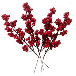 الزهور الزخرفية الحمراء التوت الاصطناعي ينبع 8 بوصة عيد الميلاد هولي فروع لديكور المنزل الأزهار