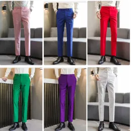 Pantolon mavi yeşil pembe siyah kırmızı mor haki erkekler için sarı gri beyaz takım elbise pantolon klasik erkek elbise pantolon moda ince fit 6xl p37