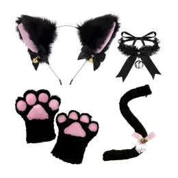 Costumes Cat Costume Set Halloween Christmas Animal Cosplay Props Cat Ears Headband Tail Bell Lace Choker Gloves Adults Kids
