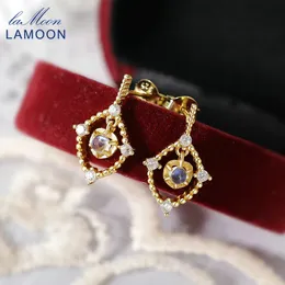 Lamoon Gemstone örhängen för kvinnor Natural Moonstone Earring 925 Sterling Silver K Gold Plated Vintage Wedding Accessories EI051 240227