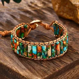 Charm Bracelets Men Women Boho Leather Wrap High End Imperial Jaspers Handmade Beaded Cord Bracelate Homme Bijoux Drop