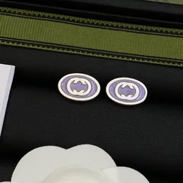 Purple Color Cute Szie Oval Luxury Stud Earrings G Letter Copper Engagement Earring For Women Lady