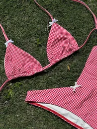 Kadın Mayo Palid Baskı Bikinis Yay Kadın Mayo Üçgen Bikini Set Bandaj Bankası Takım Düşük Bel Tanga Plaj Giyim Biquini