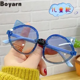 Boyarn Candy Color Childrens 안경 성격 반짝이는 분말 장식 트렌드 어린이 안경 귀여운 만화 여우 귀 s 240226