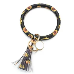 Chaveiros Lanyards 2022 Pulseira Chaveiro Pulseira Pulseira Chaveiro Grande Círculo Chaveiro Couro Borla Titular Girassol Leopard Ca Dh32W