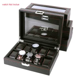 Watches 5/6/10/12 Slots Carbon Fiber Leather Watch Box Women Watches Organizer Jewelry Storage Male Box Portable Watch Holders Display