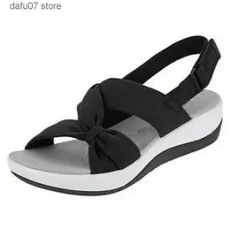 Sandalen Damen 2022 Sommer Closed Toe Roman Bow Plateau Wedges Plus Size 43H24229