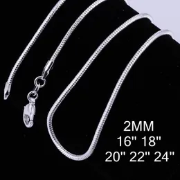 Epack 10 peças 925 prata esterlina banhado a moda 2mm colar de corrente de cobra para pingente ou pingentes jóias346p