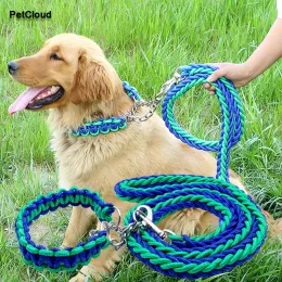 Leashes Nylon Braided Leads Dog Leash Rope And Collar For Dog Traction Rope Thick Pet Training Running Walking Dog Leashes Supplies