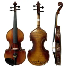 Violino 4/4 in stile barocco con conchiglie intagliate e intarsiate