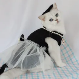 Elbiseler evcil kıyafetler sonbahar bahar moda desinger elbise kedi sevimli prenses gazlı bez etek küçük köpek tatlı yelek Yorkshire chihuahua maltese