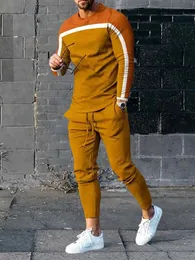 Mann Jogging Anzug 3D Gedruckt Patchwork Langarm T-shirt Hosen 2 Stück Set Streetwear Casual Trainingsanzug Männlichen Übergroßen Tops 240219