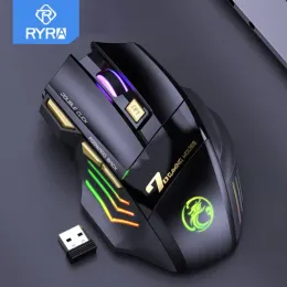 マウスRyra Rechargeable Wireless Mouse Gamer for Computer RGB GamingマウスBluetooth 2.4G USBマウスサイレント人間工学的マウス用ラップトップPC