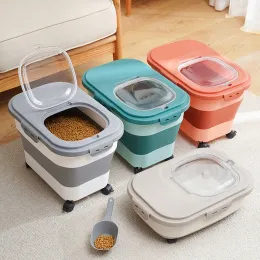 먹이 33lb 접기 개 음식 저장 용기 접이식 밀폐 애완용 고양이 음식 용기 뚜껑 밀봉 부엌 쌀 저장 상자