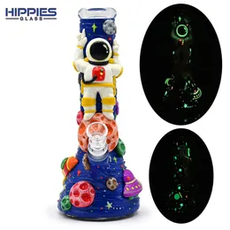 1 Stück, 25,4 cm, im Dunkeln leuchtende Glasbong, Raumschiff, Astronaut, Wasserpfeife aus Borosilikatglas mit Weltraumplaneten, Glas-Wasserpfeife, handbemalt, Rauchzubehör