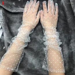Knee Pads 1 Pair Vintage Polka Dot Women Short Tulle Gloves Stretchy Lace Spots Full Finger Mittens Sunscreen Wedding