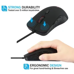 Ratos quentes mãos para cima mouse de jogo de escritório ergonômico, programável 6 botões, 2400 dpi com mouse aquecido mais quente para jogos de pc com windows