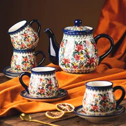 Polnische Keramiktasse Kalter Krug Wassertasse Home Teekanne Teetasse Teeset Familienrestaurant Nachmittagstee Kaffeetasse Untertassen-Set mit Tablett 240227